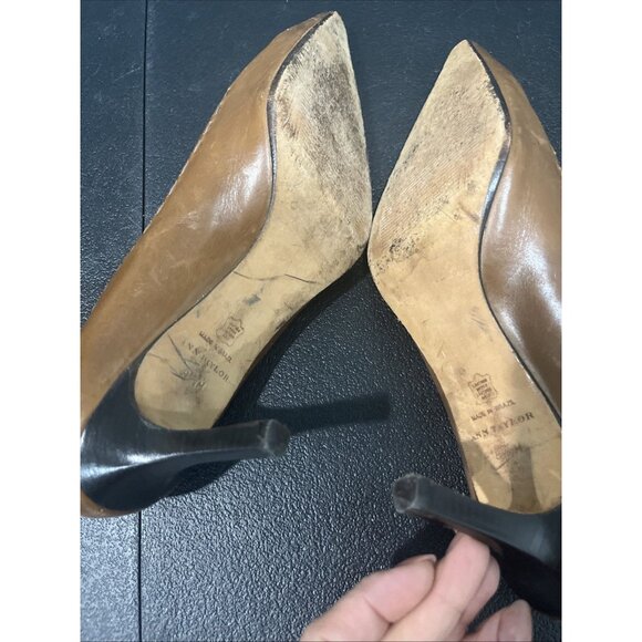 Ann Taylor Heels 8M Brown Leather Stiletto Pointed Pump Stitch Elegant Career - Picture 7 of 9